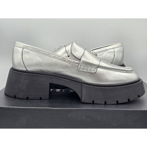 Coach Leah Metallic Leather Silver Loafers Chunky Heel SIZE 8.5 B NEW MSRP $195 main image 5